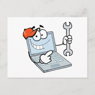 Cartão Postal laptop de desenho de reparo do computador bobo com