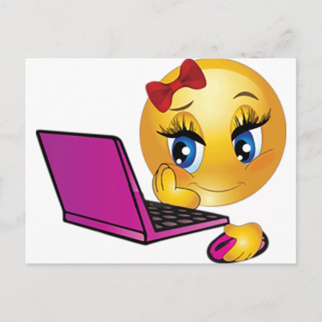 Cartão Postal Laptop Emoji Girl (Frente)