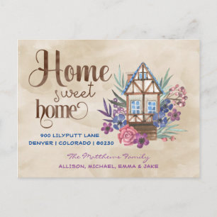 Cartão Postal Lar Doce Lar Aquarela Floral Mudança