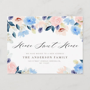 Cartão Postal LAR DOCE LAR azul floral pastel Nova Casa 