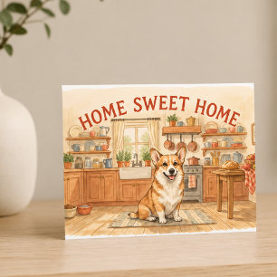 Cartão Postal Lar Doce Lar Corgi Cozinha Aconchegante