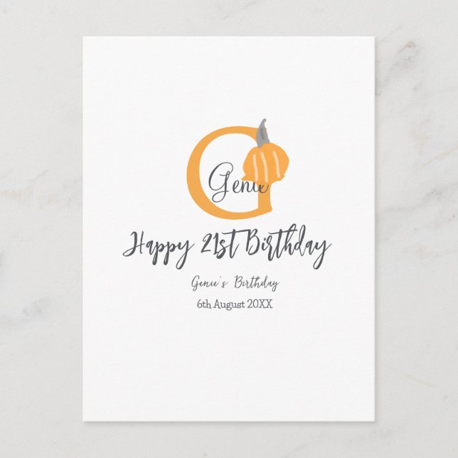 Cartão Postal Laranja abóbora outono aniversário 21º cinza paste (Frente)