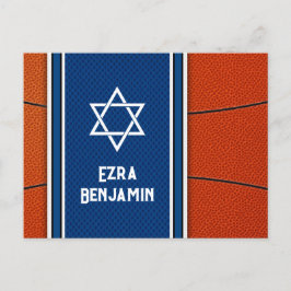 Cartão Postal Laranja Azul Basquete Bar Mitzvah Agradecimento