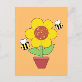 Cartão Postal Laranja Brilhante E Girassol Amarelo