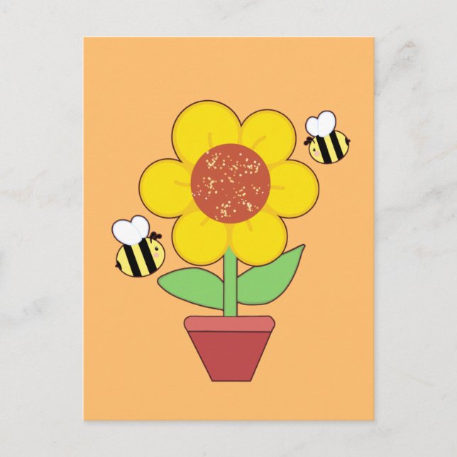 Cartão Postal Laranja Brilhante E Girassol Amarelo (Frente)