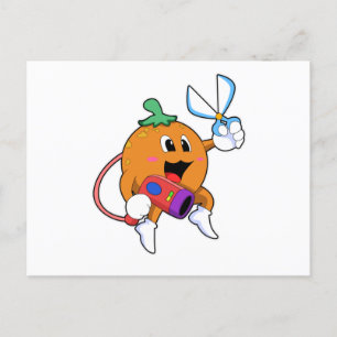 Cartão Postal Laranja como cabelereira com tesoura e secador