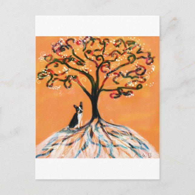 Cartão Postal Laranja da árvore Boston Terrier (Frente)