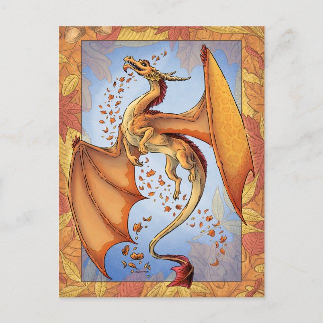 Cartão Postal Laranja Dragão de Autumn Nature Fantasy Art (Frente)