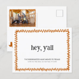 Cartão Postal Laranja Queimada Ei Y'all - Mudou para o Texas