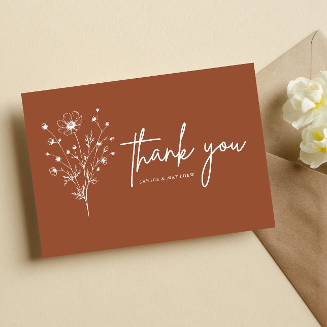 Cartão Postal Laranja Queimada Rústica Botânicos Boho Casamento  (Rustic burnt orange boho wedding postcard shares warm updates with a personalized fall touch)