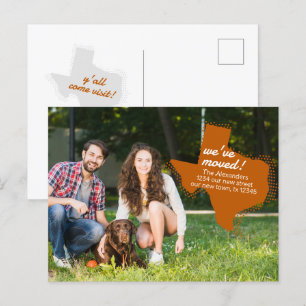 Cartão Postal Laranja Queimado que movemos - Texas movendo-se