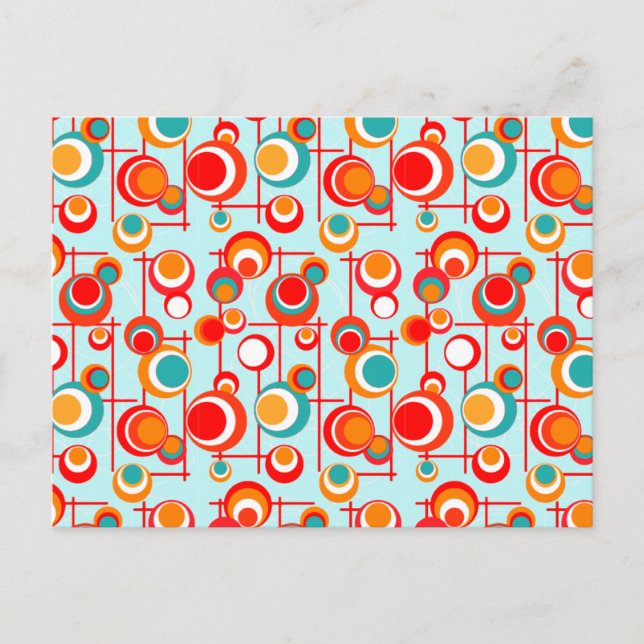 Cartão Postal Laranja Retro e Pontos Turquesa (Frente)