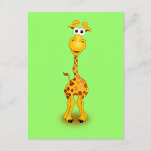 CARTÃO POSTAL LARANJA VERDE CUTA DESTACADA GIRAFFE CARTOON ANIMF