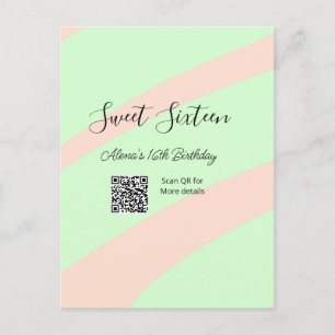Cartão Postal Laranja verde pastel  QR  Aniversário de dezesseis