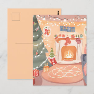 Cartão Postal Lareira de Natal aquarela