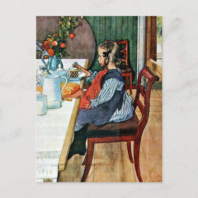 Cartão Postal Larsson: O Café da Manhã de Uma Riser Tardia (Frente)