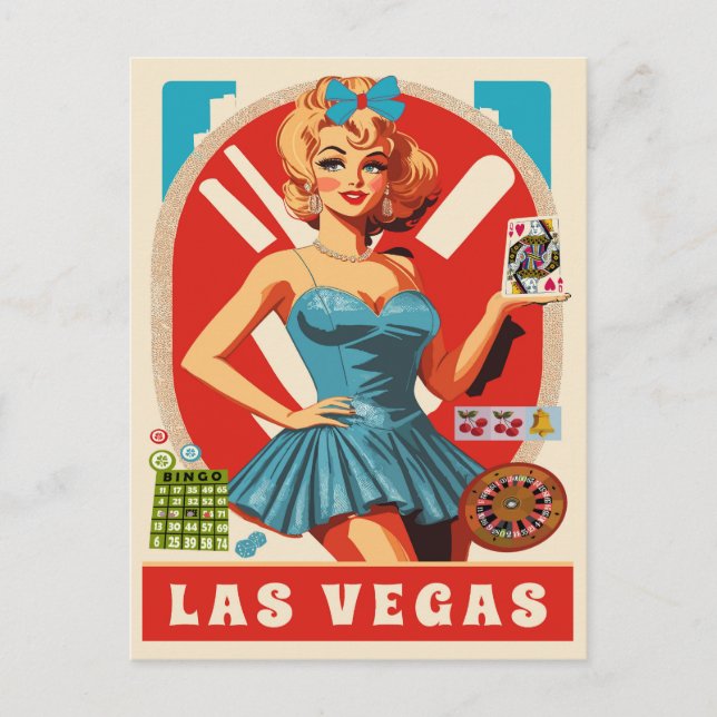 Cartão Postal Las Vegas, mulher com cartões, Viagem (Frente)