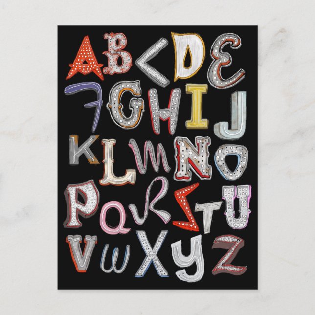 Cartão postal Las Vegas Neon A to Z - à noite (Frente)