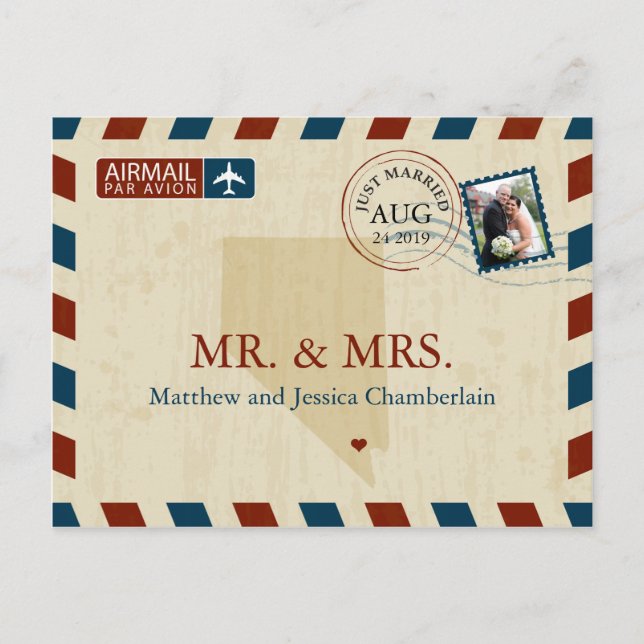 Cartão Postal Las Vegas Nevada Airmail | Casamento Obrigado (Frente)