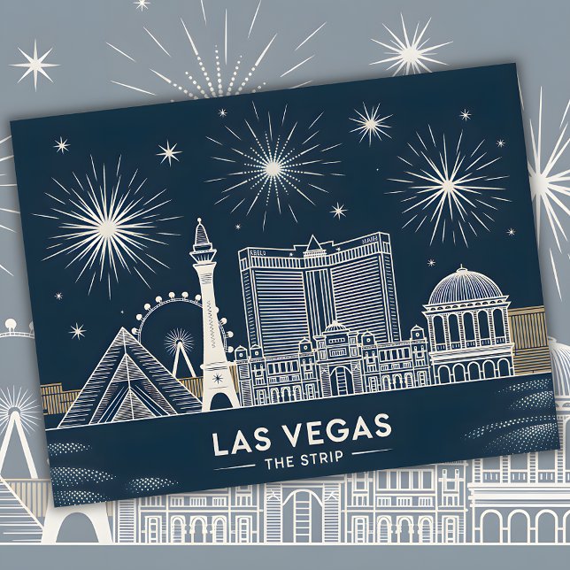 Cartão Postal Las Vegas Strip Nevada Skyline Line Art Cityscape (Las Vegas Strip Nevada Skyline Line Art Cityscape Postcard)