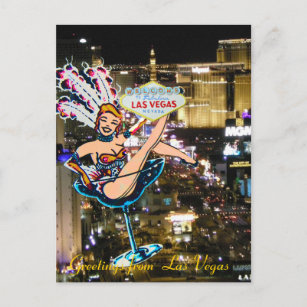 Cartão Postal Las Vegas Strip, Showgirl e sinais de boas-vindas