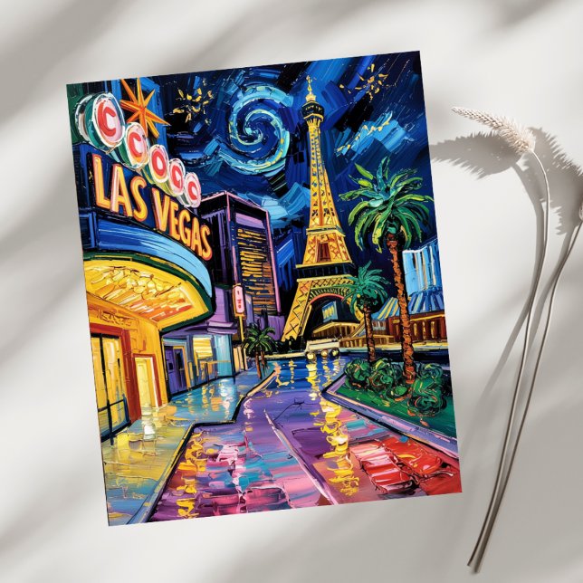 Cartão Postal Las Vegas Viagem Van Gogh Style Casino Night City (Van Gogh Style Starry Night Las Vegas)