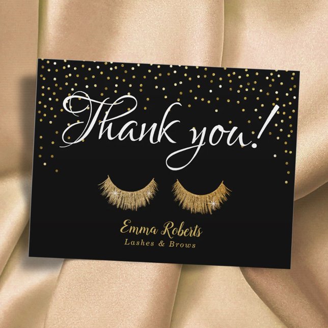 Cartão Postal Lashes Makeup Artista Dourado Confetti Obrigado (Criador carregado)