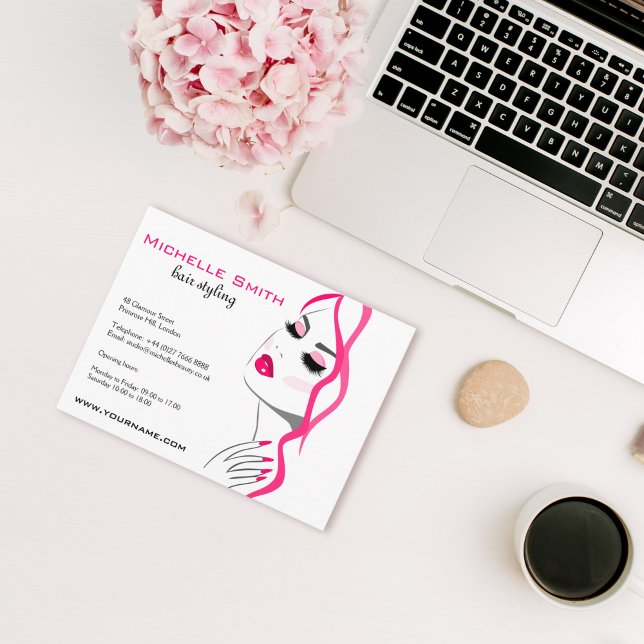 Cartão Postal Lashes Manicure Cabelo Rosa Bela Branding (Criador carregado)