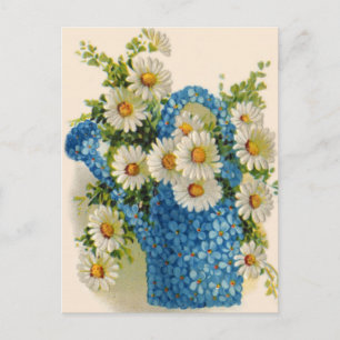 Cartão Postal Lata molhando da flor azul