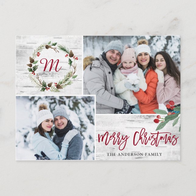 Cartão Postal Latido de Natal Holly PHOTO Birch (Frente)