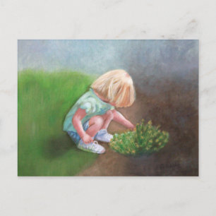 Cartão Postal "Laura" pintura a óleo-menina colhendo flores