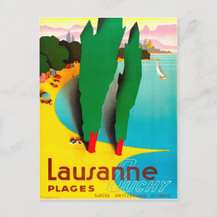Cartão Postal Lausanne, lago Genebra Beach, Suiça