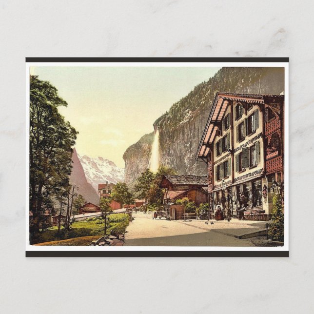 Cartão Postal Lauterbrunnen Valley, vista de rua com Staubbach W (Frente)