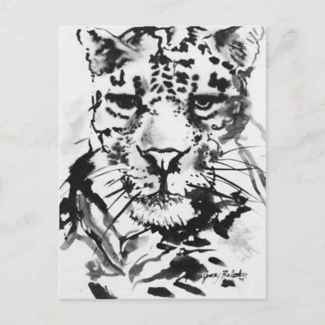 Cartão Postal Lavagem de Tinta Leopardo (Frente)