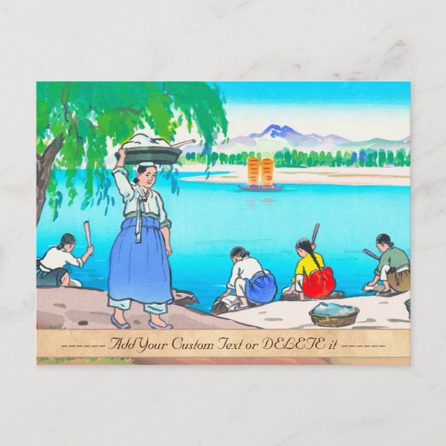 Cartão Postal Lavagem no Banco - mulheres lavando roupa (Frente)