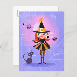 Cartão Postal Lavanda de bruxas vermelhas e rosa do Halloween