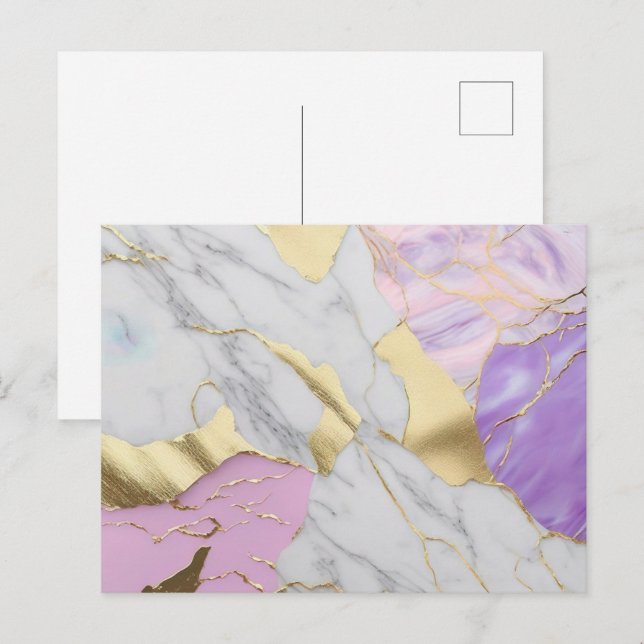 Cartão Postal Lavanda e Dourado Mármore Luxo (Frente/Verso)