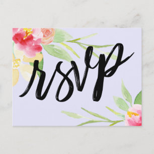 Cartão Postal Lavanda Floral Boho Watercolor RSVP