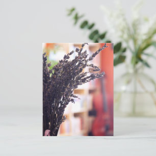 Cartão Postal Lavanda Seca, Cello e Bookcase em Segundo Plano