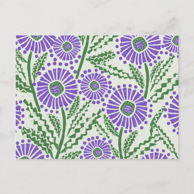 Cartão Postal Lavanda Verde e Impressão de Bloco Branco (Frente)