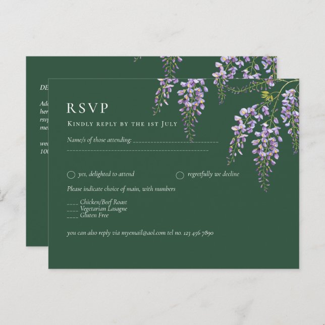 Cartão Postal Lavanda WISTERIA Emerald Green - Casamento All-in- (Frente/Verso)