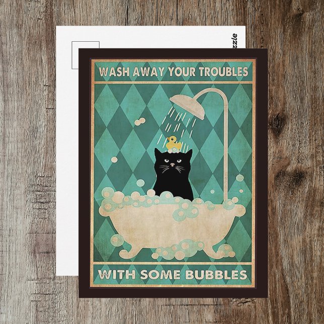 Cartão Postal Lavar as Suas Preocupações - Gatinho Se Recuperand (Wash Away Your Troubles - Cute Cat Get Well Postcard
)