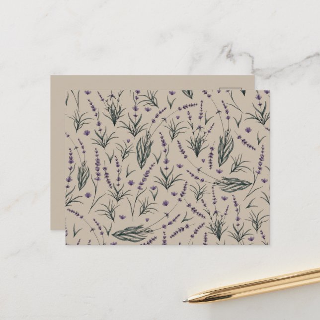 Cartão Postal Lavender Botanical Pattern Postcard (Frente/Verso In Situ)