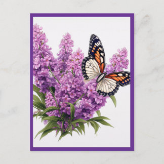 CARTÃO POSTAL LAVENDER FLOWERS WITH BUTTERFLY