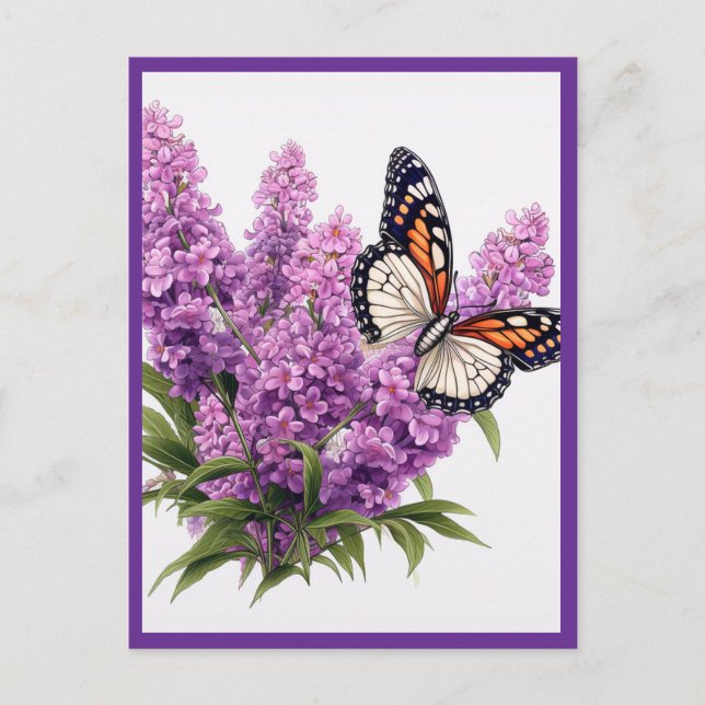 CARTÃO POSTAL LAVENDER FLOWERS WITH BUTTERFLY (Frente)
