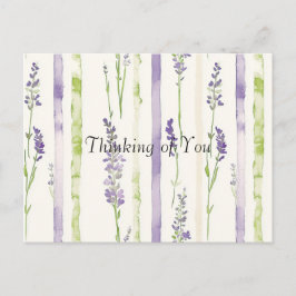 Cartão Postal Lavender Green Stripes Floral Thinking of You