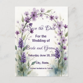 Cartão Postal Lavender & Lilac Floral Arch Save the Date
