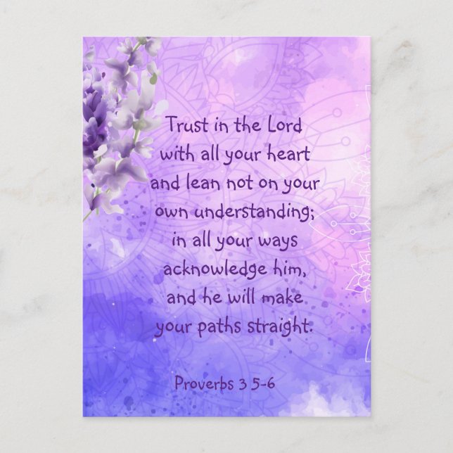 Cartão Postal Lavender Purple Garden Flower Bible Scripture  (Frente)