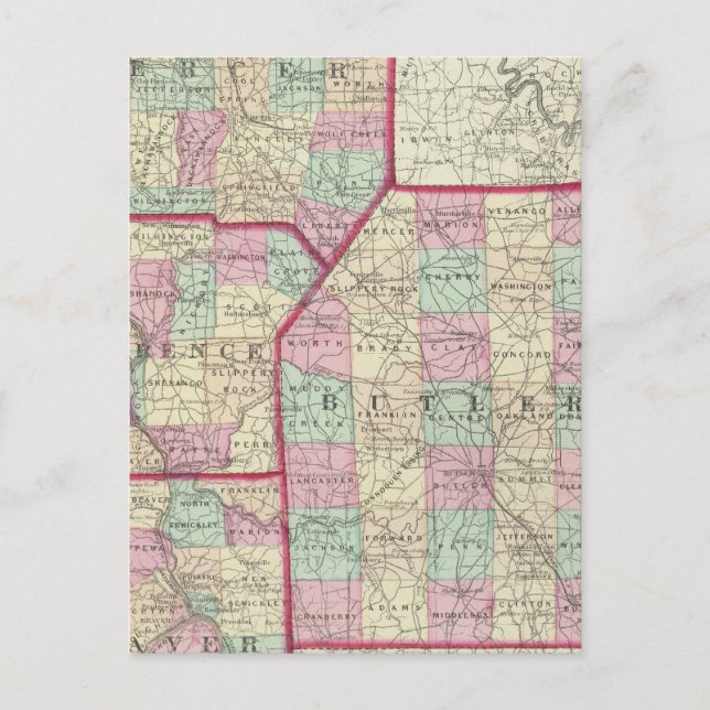 Cartão Postal Lawrence, Mercer, Beaver, condados Butler (Frente)