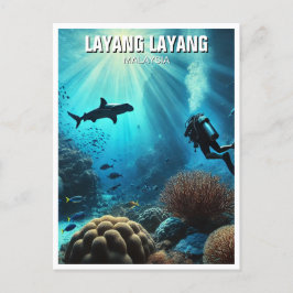 Cartão Postal Layang Layang Malásia Scuba Diver Hammerhead